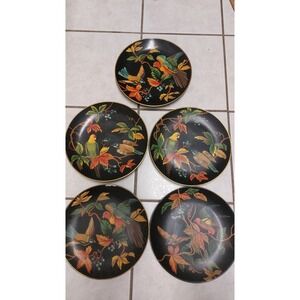 10" ANDREA by SADEK Parakeets on Branches Black HANDPAINTED Display Decorative